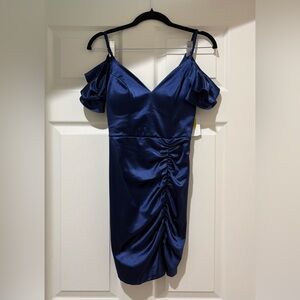 Chic Navy Blue Ruched Mini Dress